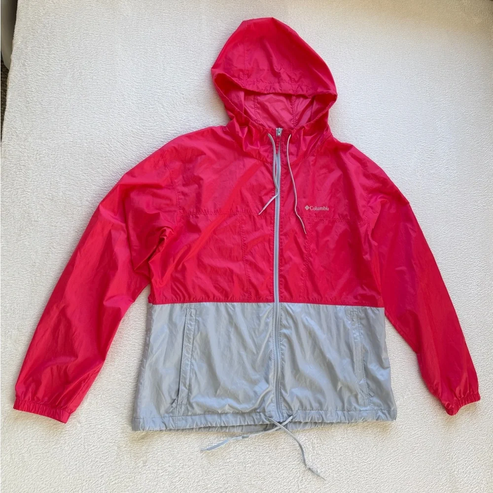 Columbia Women’s XL Pink Gray Windbreaker Hooded Zip Jacket - Picture 2 of 16